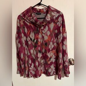 NWT Tribal Drop Shoulder Cowl Neck Sweater in Red Plum Pattern